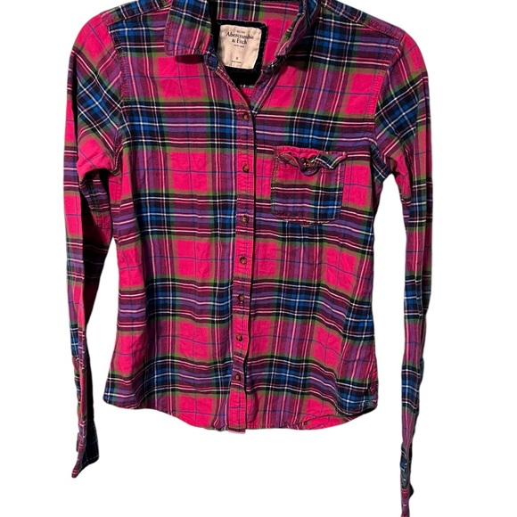 Abercrombie & Fitch Tops - Abercrombie & Fitch Red & Green Long Sleeve Button Down Plaid Shirt Size Medium